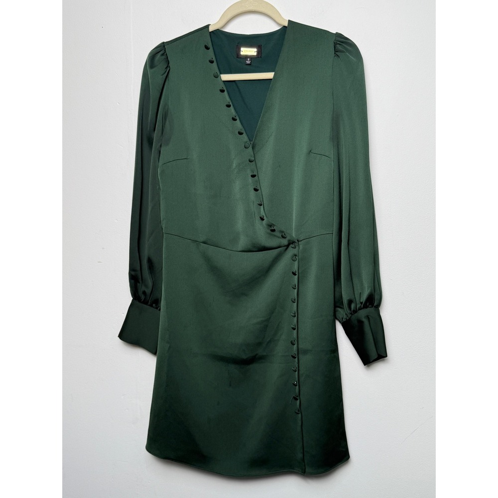 Alexia Admor Emerald Green‎ Faux Wrap Mini Dress V-Neck Long Sleeve 8
